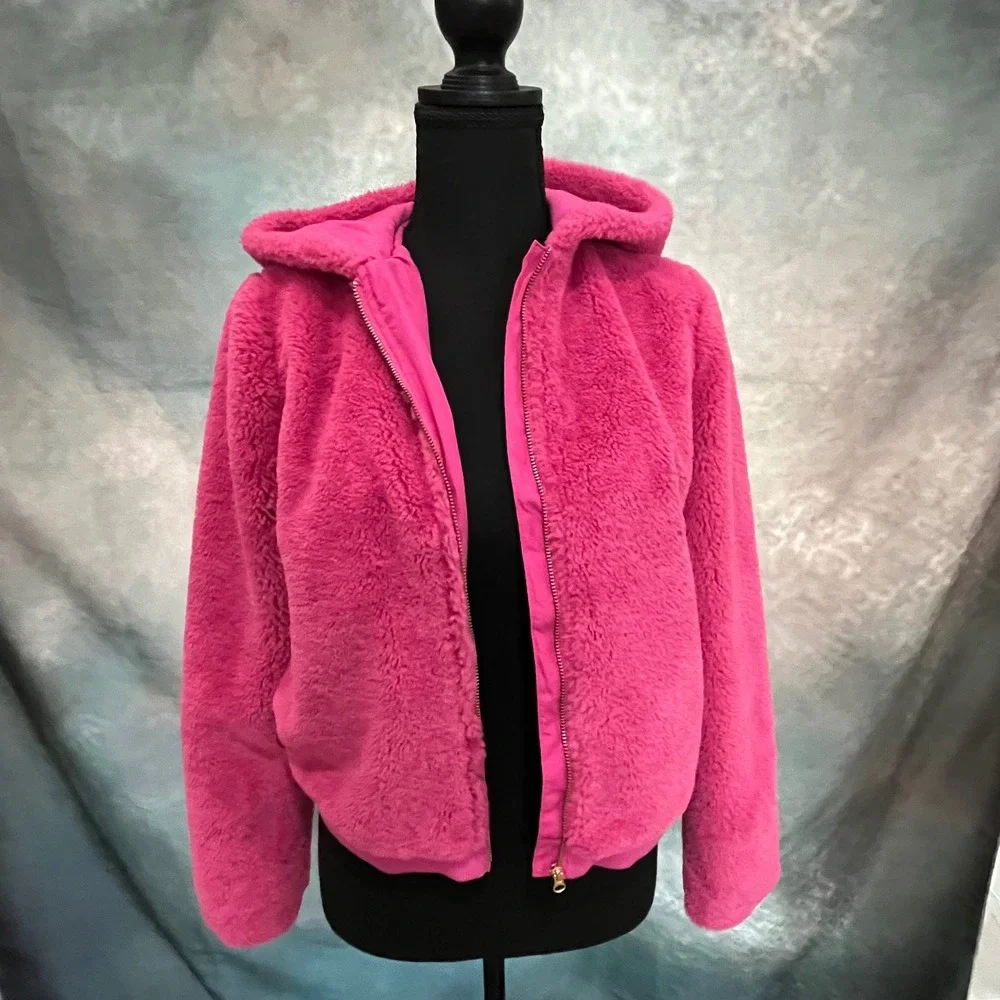 Janie and‎ Jack Girls Pink Faux Fur Full Zip Hooded Jacket Size 14-16 NWT